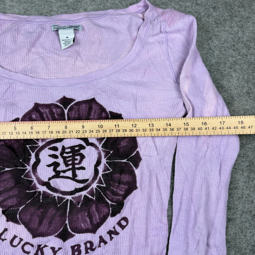 Lucky Brand Thermal Shirt Women Medium Purple Y2K Flower Graphic Waffle Knit - Picture 10 of 14